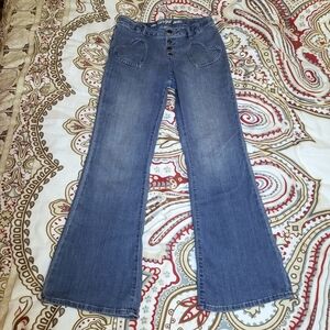 Y2K Women's Jeans Small Blue Heart Pocket Flare Light/Medium Wash **CLEARANCE**